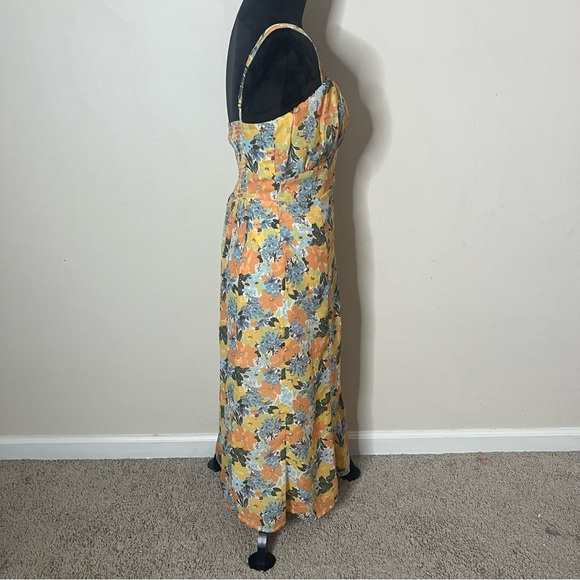 Abercrombie & Fitch Women’s Yellow Floral‎ Sleeveless Ruched Midi Dress Sz S - Picture 4 of 13